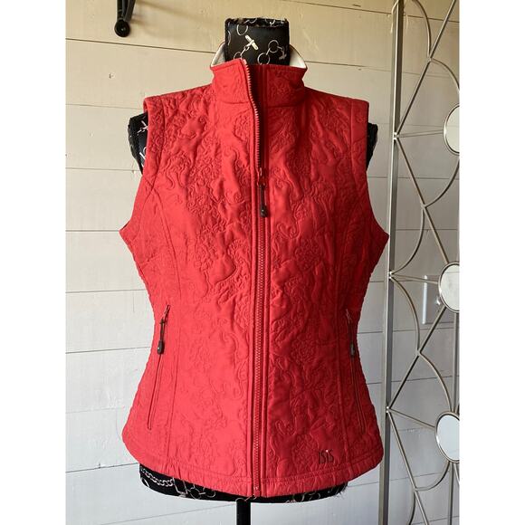 Isis Women’s 10 Floral Pattern Quilted Orange Vest w Shearling Lining NICE! - Picture 4 of 12